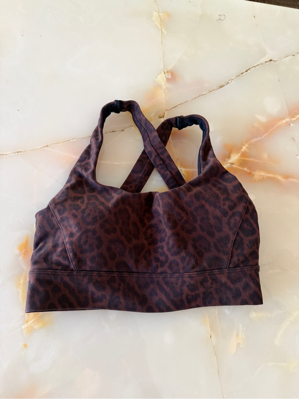 Lorna Jane Brown Leopard-Print Crossback Sports Bra